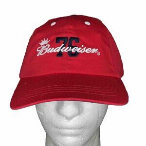 Budweiser 76 Hat Embroidered Ball Cap Hat Red Adjustable Hook & Loop